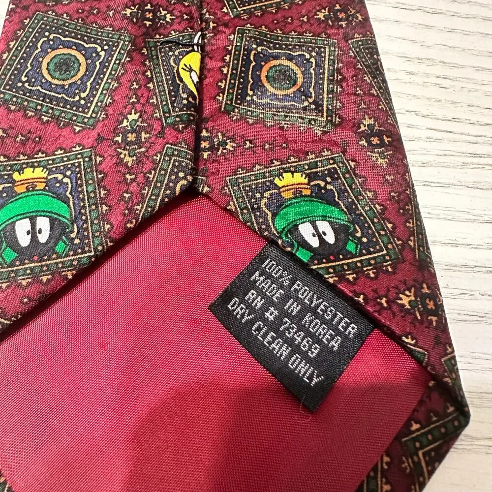 Looney Tunes Neck Tie Marvin Martian Tasmanian Vintage Silk Lot of 2